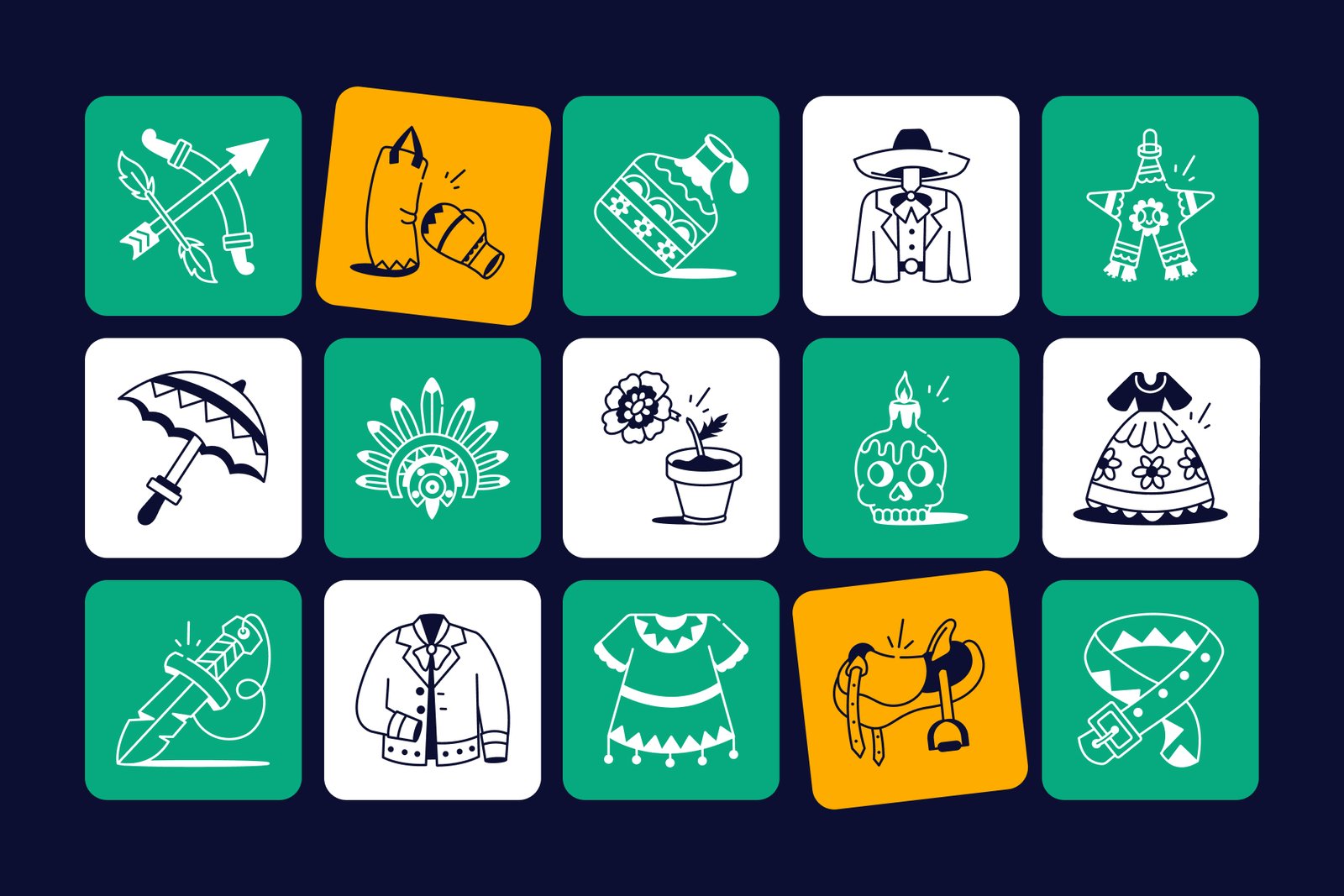 Mexican Doodles Icons Set
