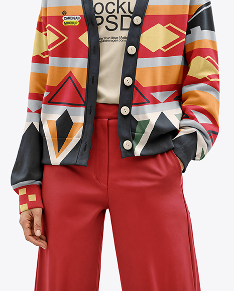Woman Wearing a Cardigan and T-shirt Mockup