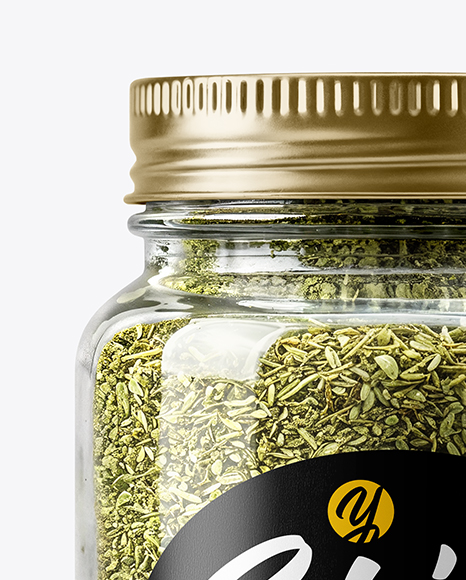Glass Jar with Marjoram Spice Mockup
