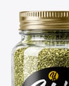 Glass Jar with Marjoram Spice Mockup
