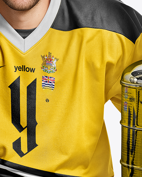 Ice Hockey Player with Stanley Cup Mockup