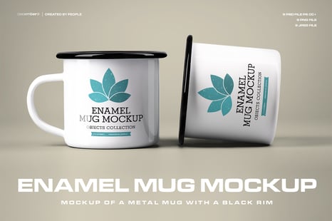 9 Mockups of Enamel Metal Mug with Black Rim - Product Mockups