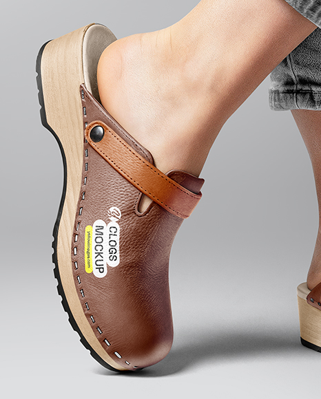 Pair of Clogs on Woman's Legs with Jeans Mockup