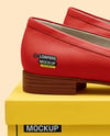 Pair of Women's Leather Loafers on Shoe Box Mockup