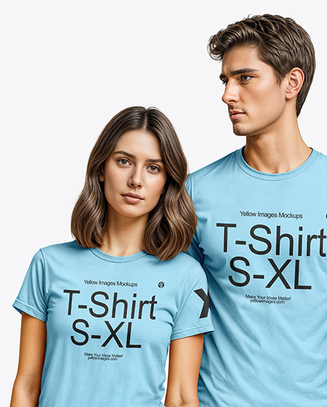Young Couple Wearing T-shirt and Jeans Mockup