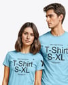 Young Couple Wearing T-shirt and Jeans Mockup