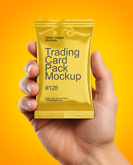 Glossy Trading Card Pack in a Hand Mockup