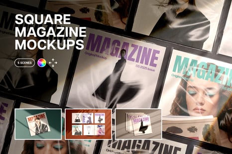 Square Magazine Mockups Set - Square book mockup