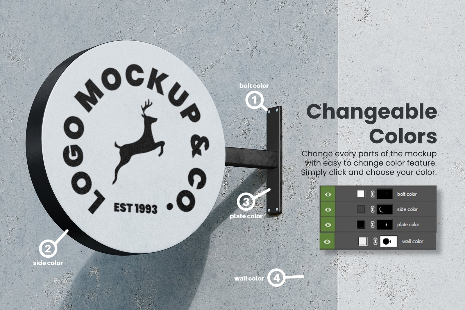 Round Shop Sign Wall Mounted PSD Mockup Set