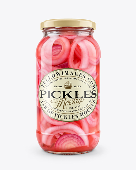 Clear Glass Jar with Red Pickled Onions Mockup - Glass+Jar+Of+Pickled+Cucumbers+Mockup+Set+In+Packaging+Mockups