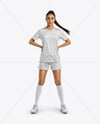 Woman Wearing Soccer Jersey and Shorts Mockup