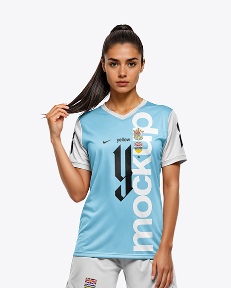 Female Soccer Player Wearing Jersey and Shorts Mockup