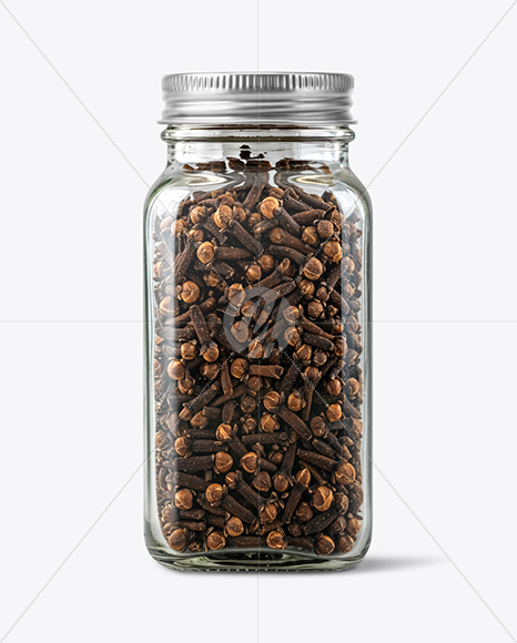 Square Glass Jar with Whole Cloves Mockup