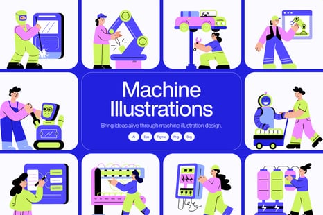 Machine Illustration Art Set - Creative Store