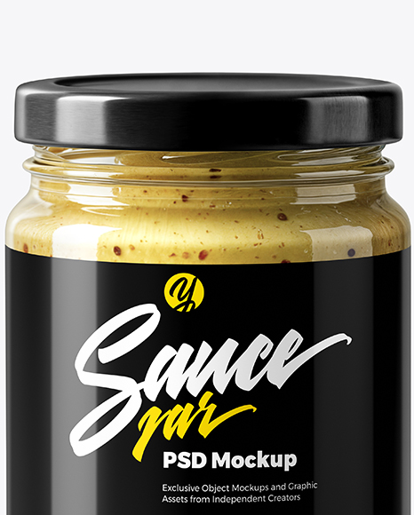 Clear Glass Jar with Dijon Mustard Mockup