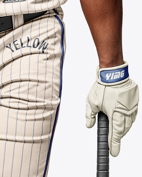 Black Man Wearing a Full Baseball Kit with Bat Mockup