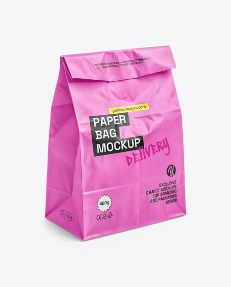 Paper Bag with Sticker Label Mockup