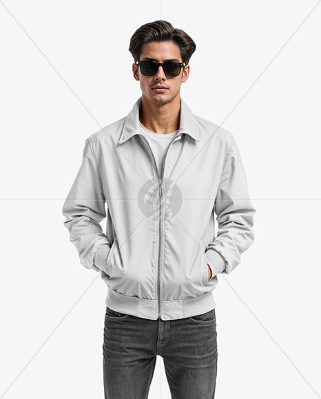 Young Man Wearing Harrington Jacket and Jeans Mockup