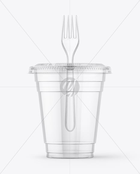 Clear Plastic Dessert Cup with Fork Mockup
