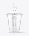 Clear Plastic Dessert Cup with Fork Mockup
