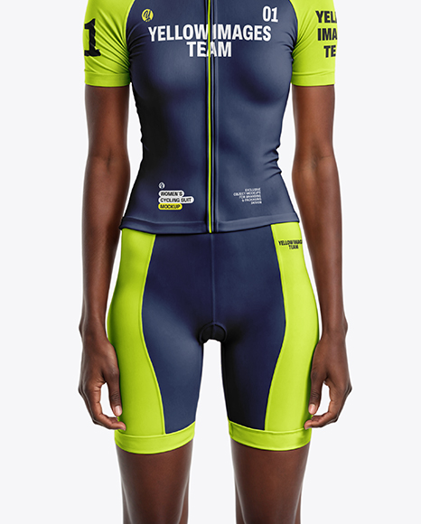 Black Woman Wearing Raglan Cycling Jersey and Bib Shorts Mockup
