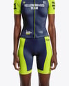 Black Woman Wearing Raglan Cycling Jersey and Bib Shorts Mockup