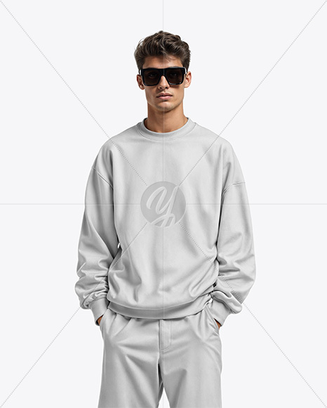Man in Sunglasses Wearing an Oversize Sweatshirt Mockup