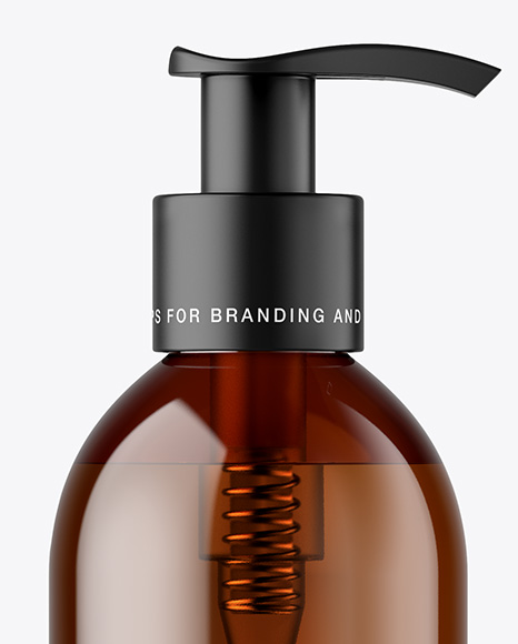 Amber Cosmetic Bottle with Pump Mockup