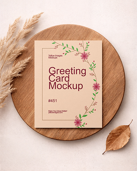 Greeting Card on Wooden Board Mockup - PSD Mockups