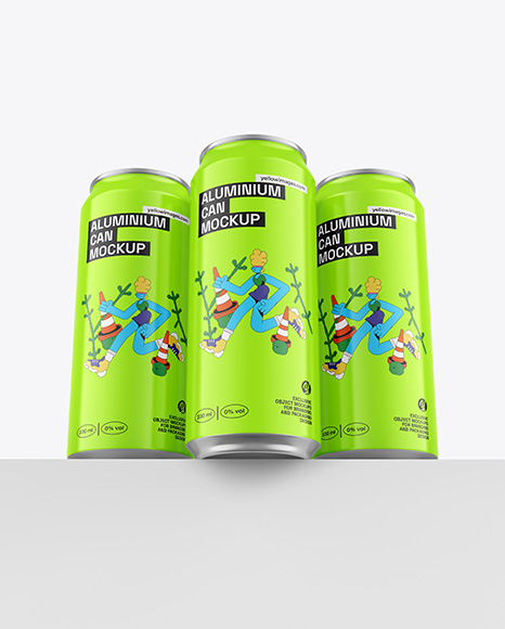 Three Glossy Cans Mockup - 3d can mockup