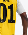 Afro-American Man Wearing Raglan Soccer Jersey and Shorts Mockup