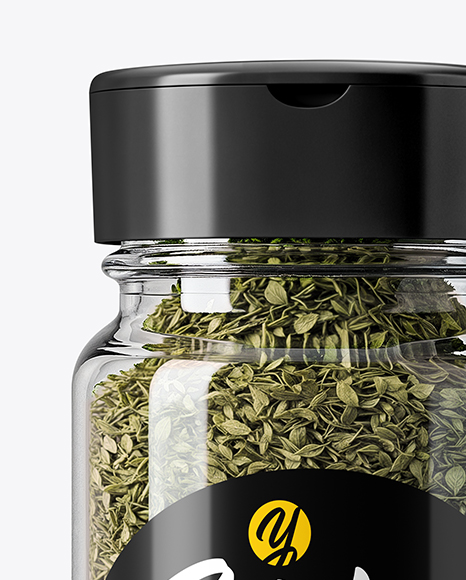 Glass Spice Jar with Dried Basil Mockup