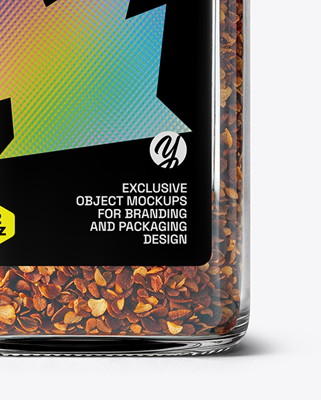 Square Glass Jar with Chili Pepper Flakes Mockup