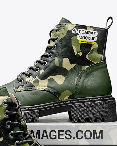Pair of Women's Combat Boots with Shoe Box Mockup