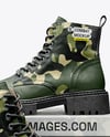 Pair of Women's Combat Boots with Shoe Box Mockup