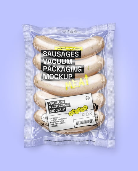 Transparent Clear Plastic Flow-Pack with Sausages Mockup