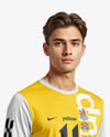 Soccer Player Wearing Long Sleeve Jersey and Shorts Mockup