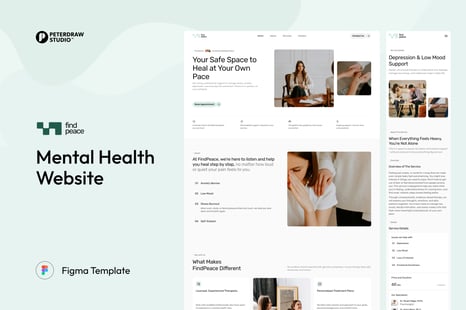 FindPeace – Mental Health Website UI Figma Template - UI Kits & UX Wireframes