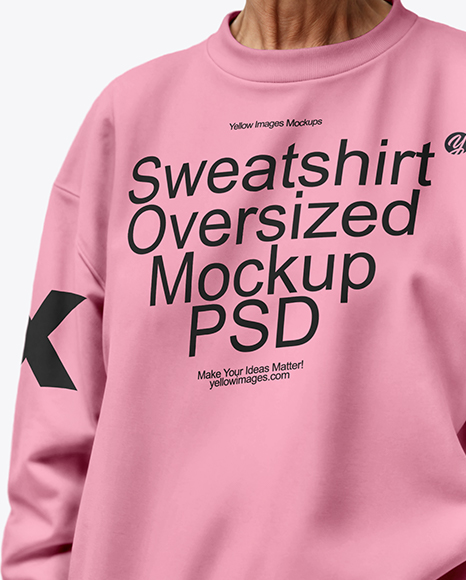 Smiling Elderly Woman Wearing Oversize Sweatshirt & Sweatpants Mockup