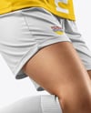 Woman Wearing Soccer Jersey and Shorts Mockup