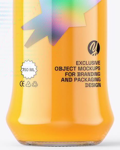 Glass Bottle with Orange Juice Mockup