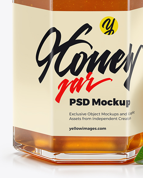 Hexagonal Glass Jar with Orange Blossom Honey Mockup