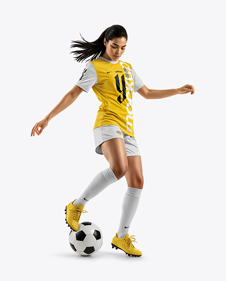 Woman Wearing Soccer Jersey and Shorts Mockup - Collar mockup