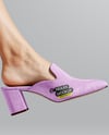 Pair of Suede Mules on Woman's Legs Mockup