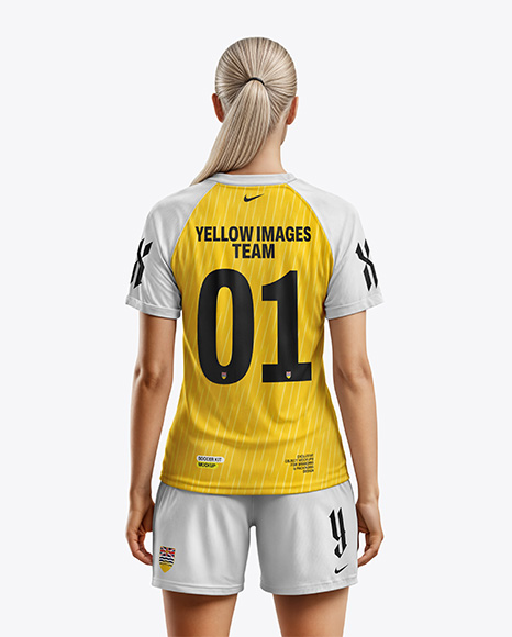Woman Wearing Raglan Soccer Jersey and Shorts Mockup - Crew neck mockup