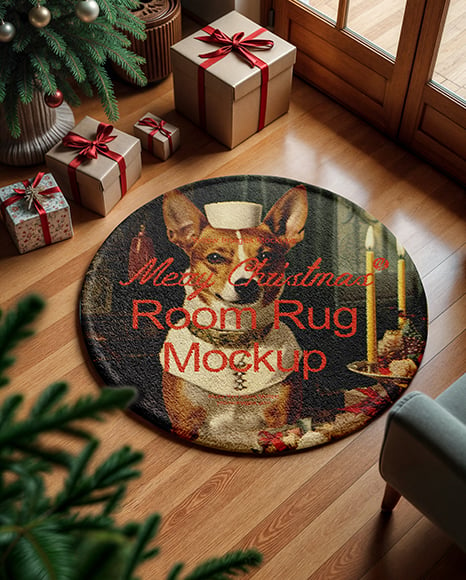 Christmas Little Round Carpet Mockup - Fabric+In+The+Box+Mockup+Box+Mockup+Branding+Mockups+Mockup