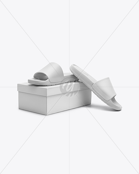 Slide Sandals with Box Mockup