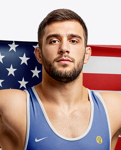 Man Wearing Wrestling Uniform with Flag Mockup