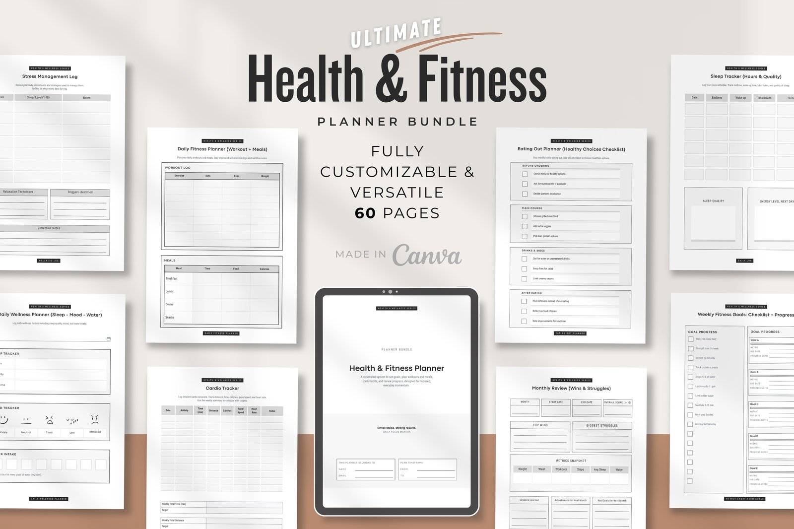 Health and Fitness Planner Bundle | Canva Templates