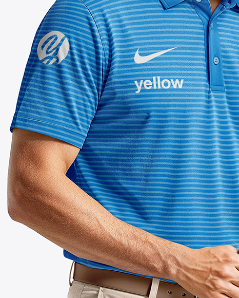 Man Wearing Golf Shirt and Shorts with Bag Mockup